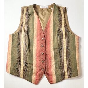 Karen Scott II Tapestry Vest Floral Wmns 2X Damask Button Front Adjust Back 90s